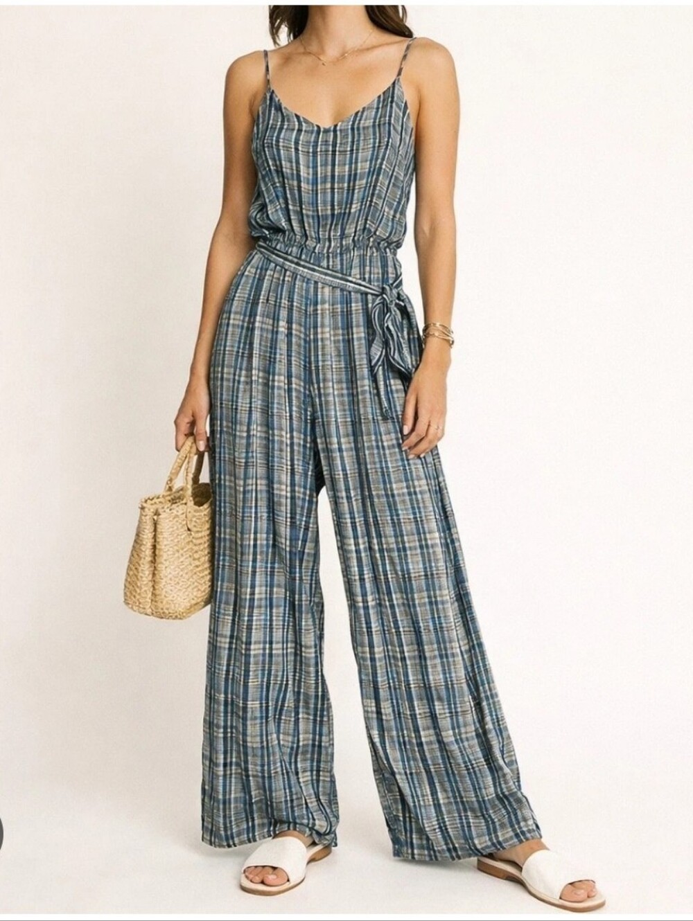 Bailey 44 Argos Blue Plaid Strapless Jumpsuit